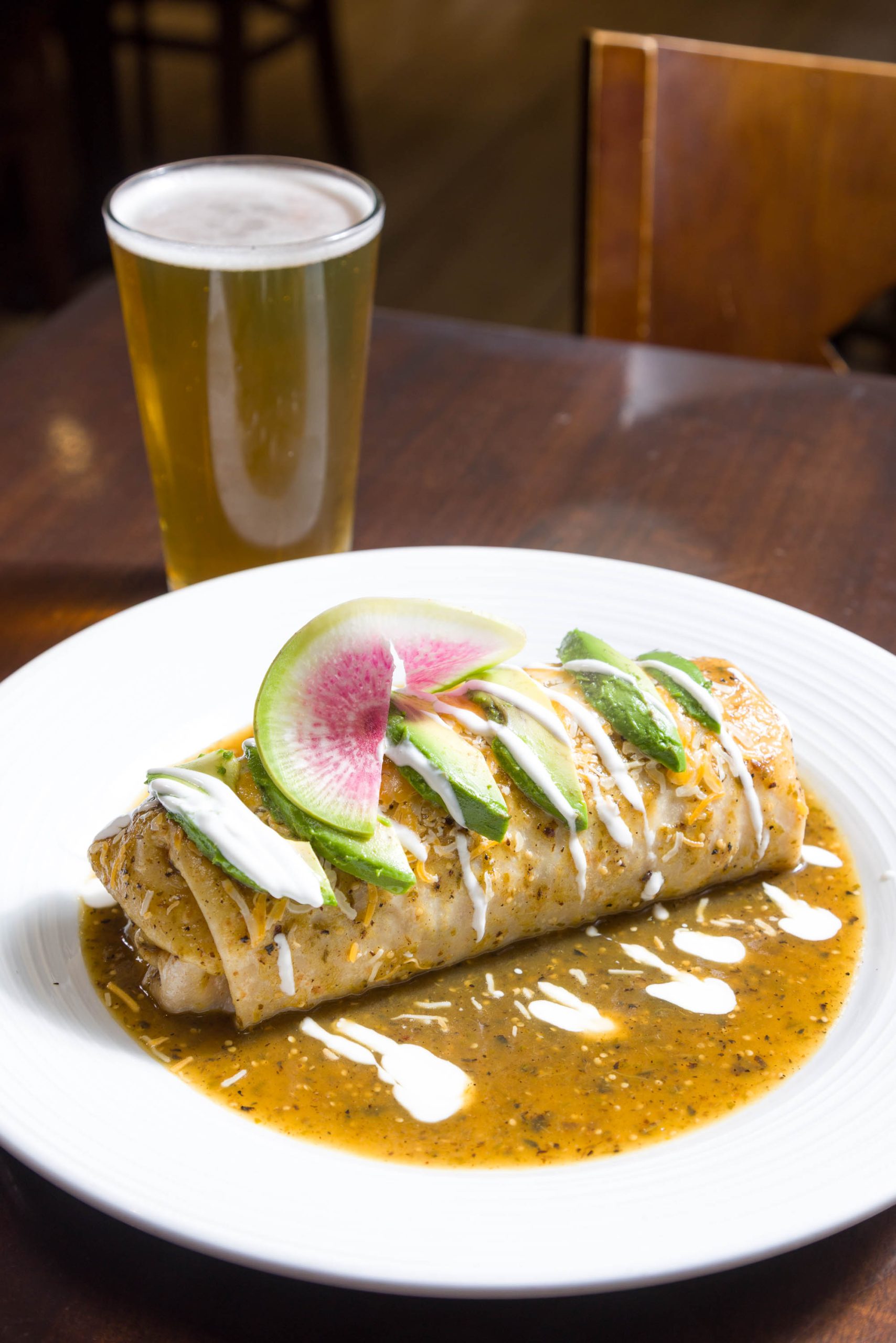 Loaded Wet Burrito with beer for lunch