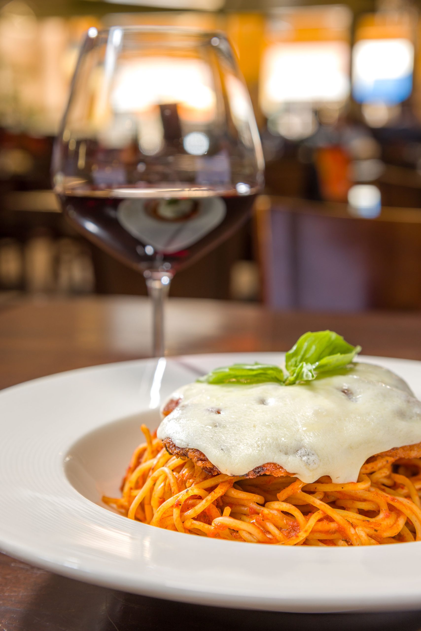 Chicken Parmesan with red wine for dinenr